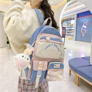 Aesthetic pastel school backpack with multiple compartments Trendy college backpack with laptop compartment Cute korean style school bag with accessories Stylish waterproof student backpack daily use Multi-pocket aesthetic backpack for students India