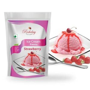 Instant ice cream premix powder for homemade dessert Creamy ice cream scoops made using premix Ice cream mix preparation with milk and whisk Premium dessert premix packaging ice cream powder Multiple flavors ice cream premix chocolate vanilla strawberry