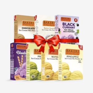 Ice cream premix combo pack multi flavour dessert mix Chocolate vanilla strawberry ice cream made from premix Homemade ice cream using premix powder set Dessert premix combo packaging India aesthetic Multiple flavour ice cream scoops creamy texture