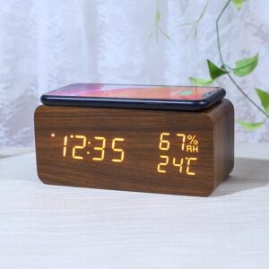 Wireless charger clock LED digital display desk setup 3 in 1 wireless charging alarm clock phone stand Minimal bedside clock with wireless charging pad Smart desk clock charger aesthetic modern setup LED alarm clock with phone charging feature