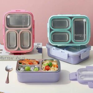 Leakproof school tiffin box with compartments for kids Aesthetic lunch box pastel design for school students Bento lunch box with multiple sections for meals Cute kids tiffin box portable and compact design School lunch box waterproof food container India